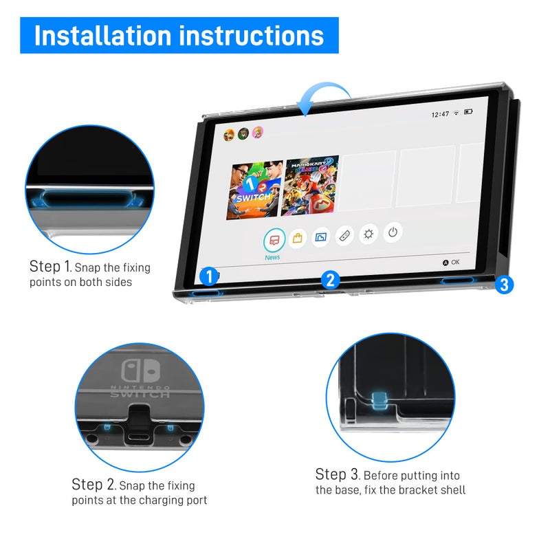 RHOTALL 3 in 1 Transparent Case for Nintendo Switch OLED, Clear Dockable Shell Compatible with Switch OLED and Controller, Comfort Grip Case with Shock-Absorption and Anti-Scratch Design - Image 2