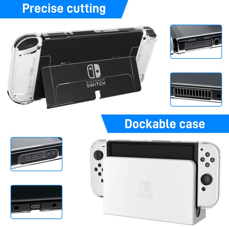 RHOTALL 3 in 1 Transparent Case for Nintendo Switch OLED, Clear Dockable Shell Compatible with Switch OLED and Controller, Comfort Grip Case with Shock-Absorption and Anti-Scratch Design - Image 3