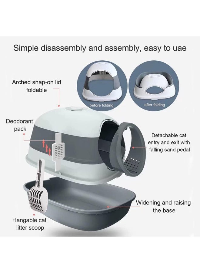 NeoStyle Semi-enclosed Cat Litter Box With Round Edges Large Anti-splash Box With Cat Litter Shovel Cat Sandbox Cat Toilet (Fully Enclosed Foldable) - Image 2