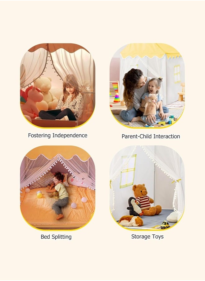 DUNISO Large Kids Tent House Indoor，Kids Play Tent for Boys Girls, Exquisite Beautiful Children Game Tent Playhouse Tent with Large Window Lace Curtains，Yellow  - Image 5