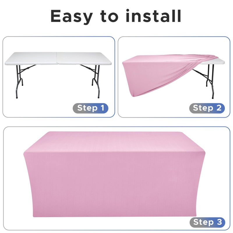 Nasitos Spandex Fitted Table Clothes  2 Pack - 48 x 24 Inch - Pink Rectangle Tablecloths for 4 Foot Tables  Fabric Table Cover Protector for Folding Table  Parties  Craft Show  Trade Show - Image 4