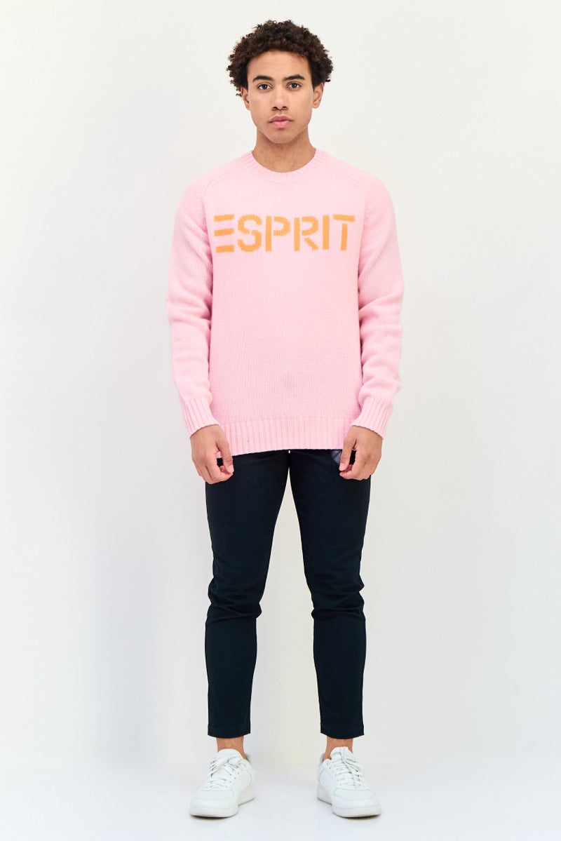 ESPRIT Men Crew Neck Brand Logo Sweater, Pink - Image 4