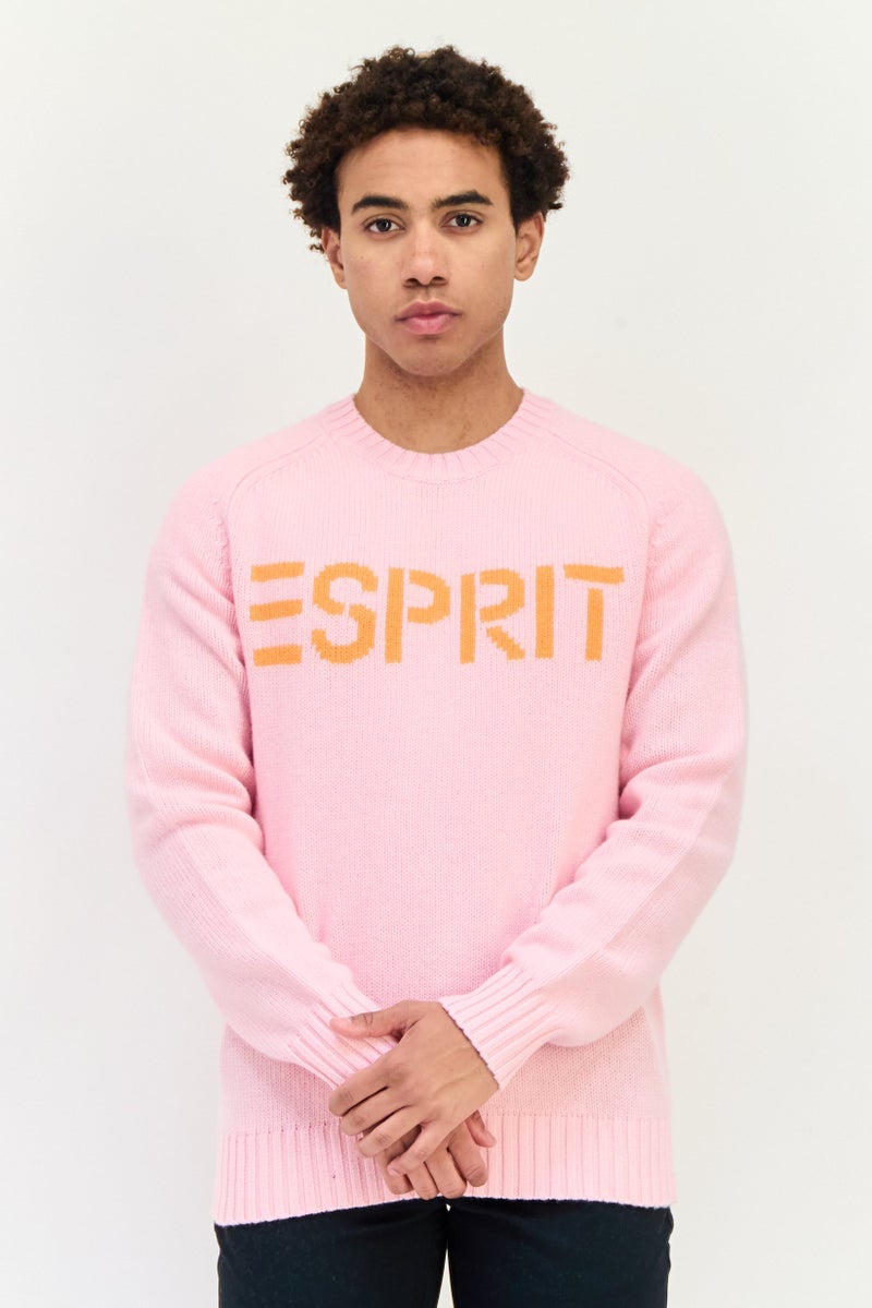 ESPRIT Men Crew Neck Brand Logo Sweater, Pink - Image 1