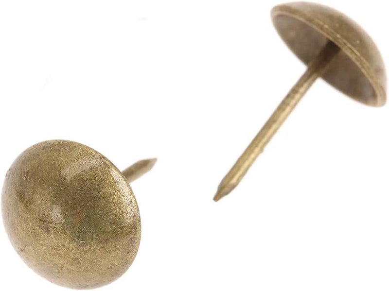100 Pcs Bronze Round Head Nails Vintage Decorative Tacks Brass Upholstery Snag Thumb Stud Antique Copper Push Pins for Furniture Sofa Chair Wood Case Big Large Size (Head Dia:1/2", Height:3/4")