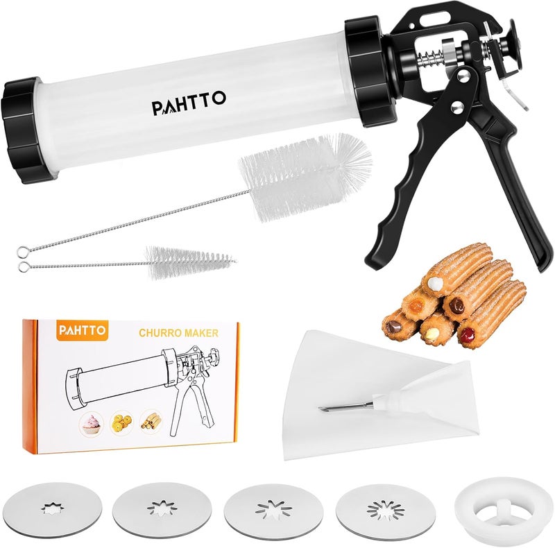PAHTTO Churro Maker Kit, Hollow Churro Machine, Churro Maker Gun with Piping Bag and 2 Cleaning Brushes, 5 Nozzles for Various Shapes, Máquina para Hacer Churros, Perfect Gift - Image 1