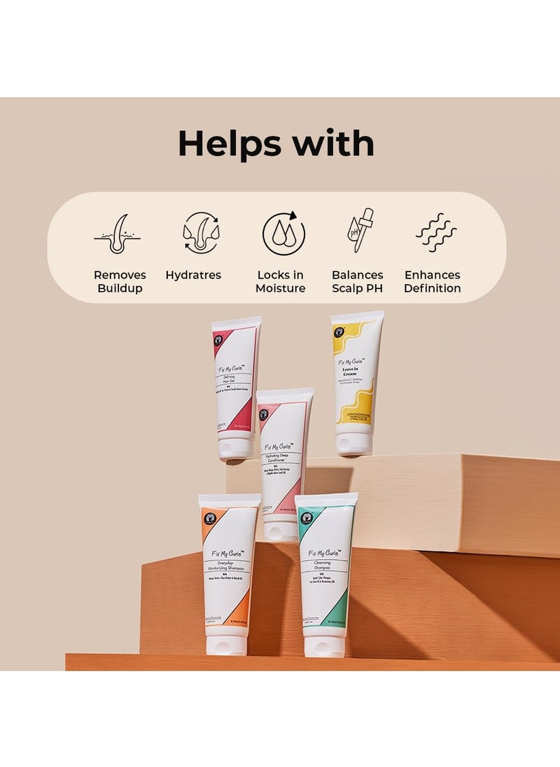 Fix My Curls - Fix My Curls Complete Curl Care Travel Kit| Cleansing Shampoo, Moisturizing Shampoo, Hydrating Conditioner, Hair Butter & Curl Quenching Gelly for Soothing, Moisturizing & Defining Curls|50ml Each - Image 1