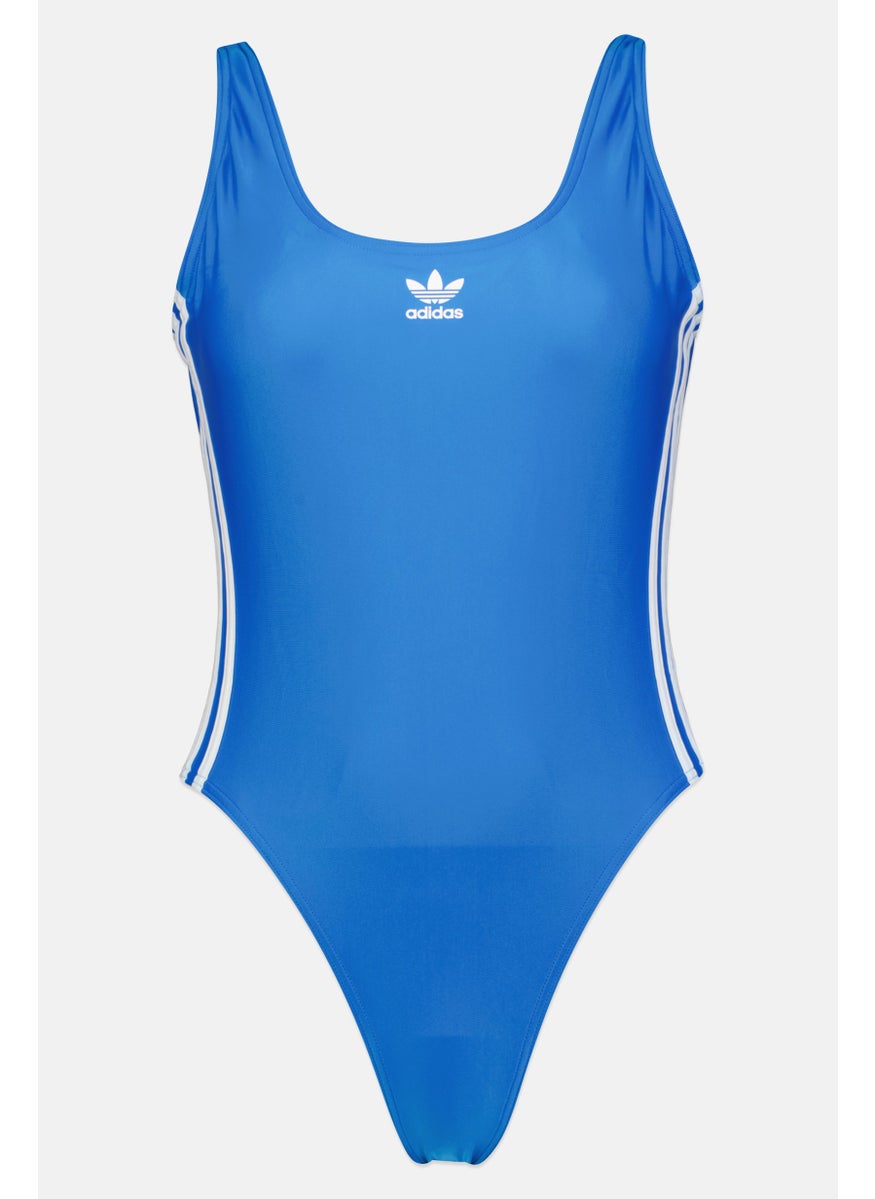 adidas Originals Women Brand Logo Non Padded Competitive Swimsuit, Blue  - Image 1