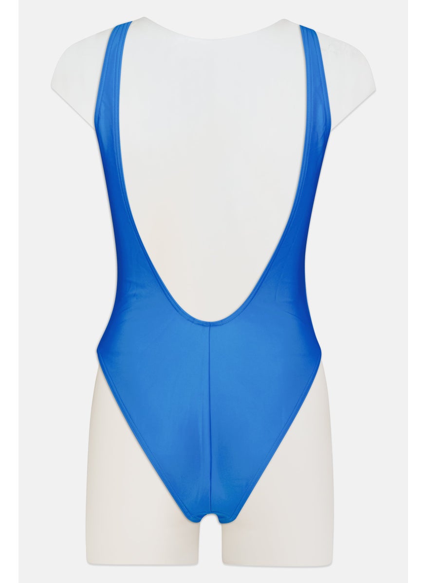 adidas Originals Women Brand Logo Non Padded Competitive Swimsuit, Blue  - Image 2