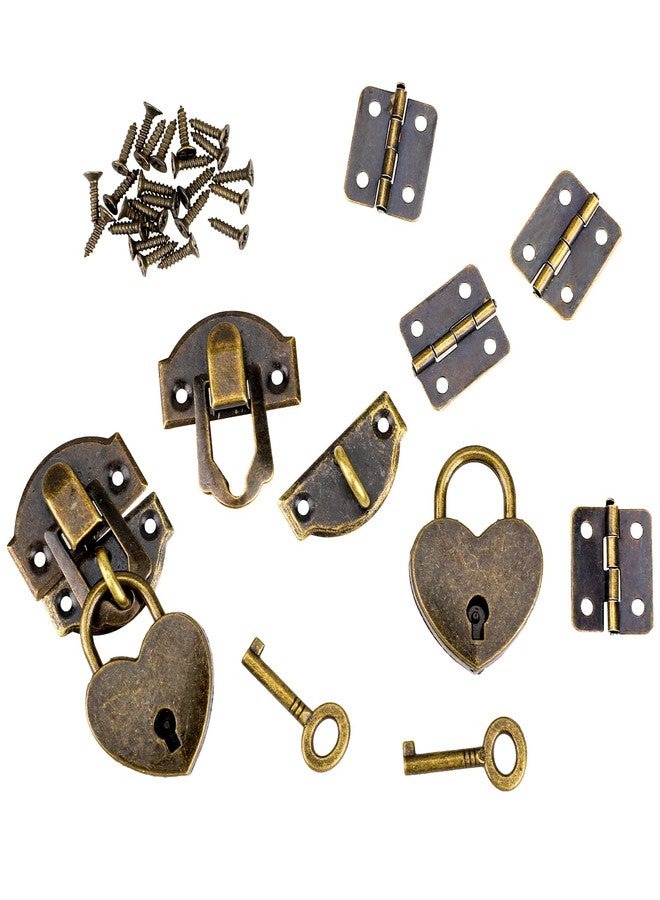 Sliverdew 2 Set Antique Bronze Hasp Latch 27 X 30 mm Hasp Latch Mini Box Hinges and Love Locks with Keys Decorative Lock Buckle with Screws for Jewelry Wooden Box and DIY Crafts - Image 1