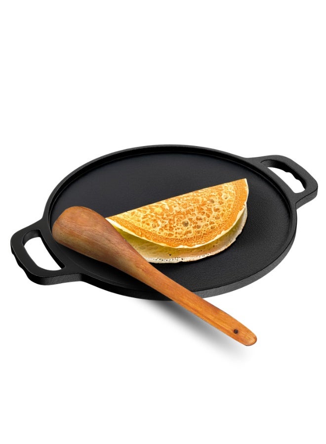 Lifelong Cast Iron Dosa Tawa with Wooden Spatula for Dosa, Uttapam & Chapati | 30 cm, 2.5kg | Tawa & Spatula Set | Pre Seasoned, Non-Toxic, Non-Stick & Teflon Free | Gas & Induction Stove-Friendly - Image 1