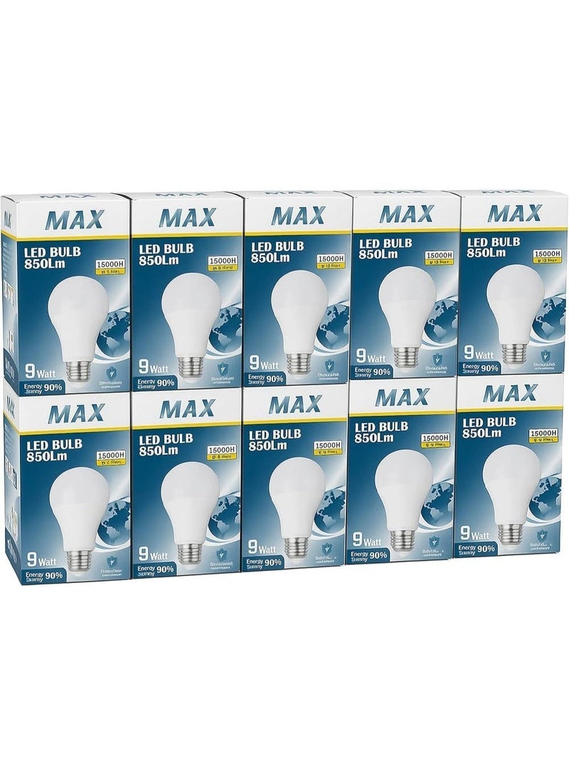 MAX 9W LED E27 Base Bulbs (Pack of 10) – 850 Lumens, 6500K Daylight, High Brightness Energy Saving - Image 2