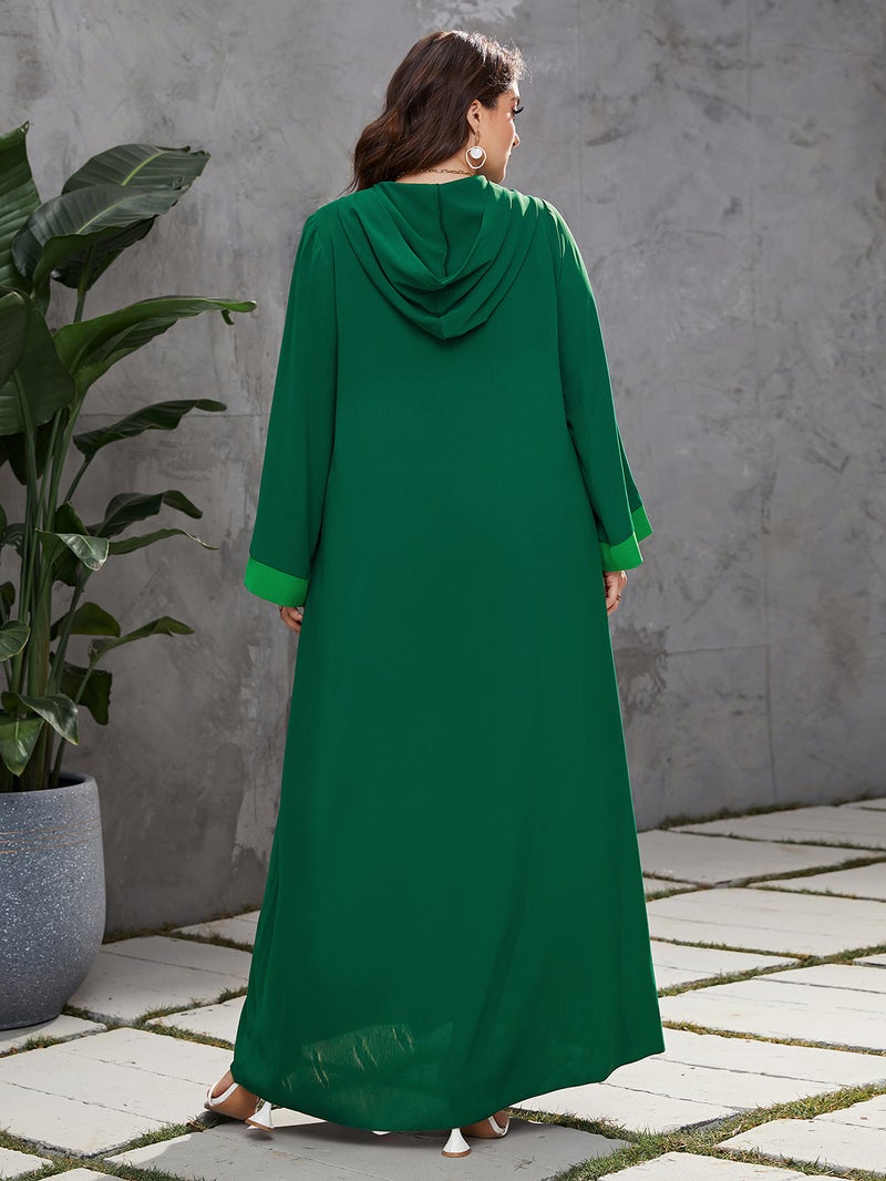 BX-211015 European and American plus size womens clothing Middle East Muslim fashion autumn new hooded robe dress Green - Image 4
