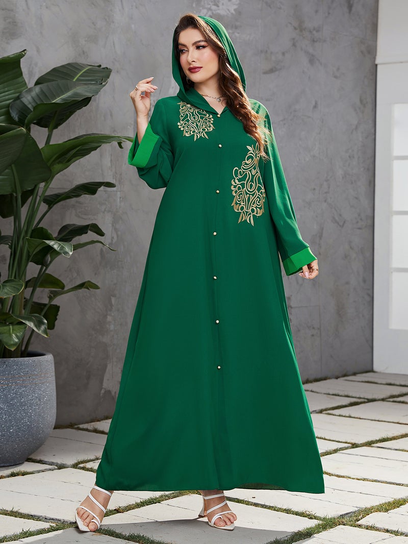 BX-211015 European and American plus size womens clothing Middle East Muslim fashion autumn new hooded robe dress Green - Image 2