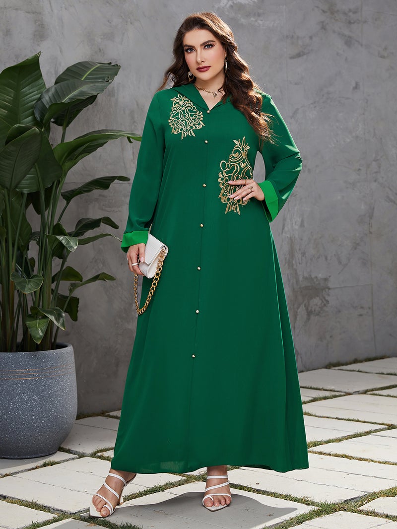 BX-211015 European and American plus size womens clothing Middle East Muslim fashion autumn new hooded robe dress Green - Image 5