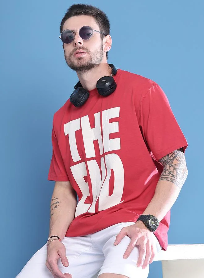 Styli Men Red Graphic Print Oversized T-Shirt By Door74