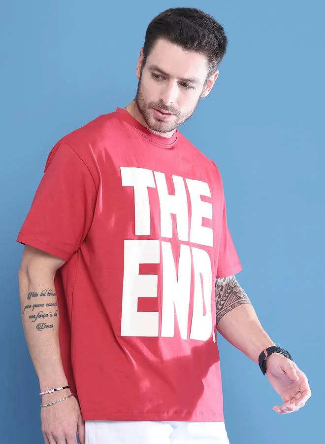 Take Two Men Red Graphic Print Oversized T-Shirt