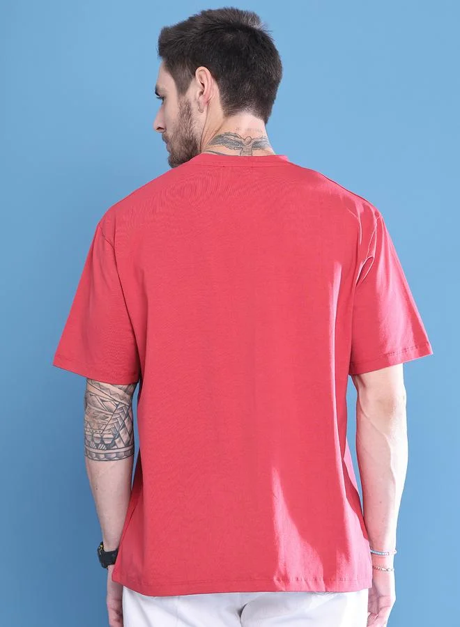 Take Two Men Red Graphic Print Oversized T-Shirt
