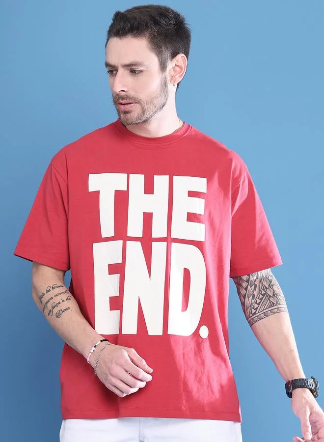 Take Two Men Red Graphic Print Oversized T-Shirt