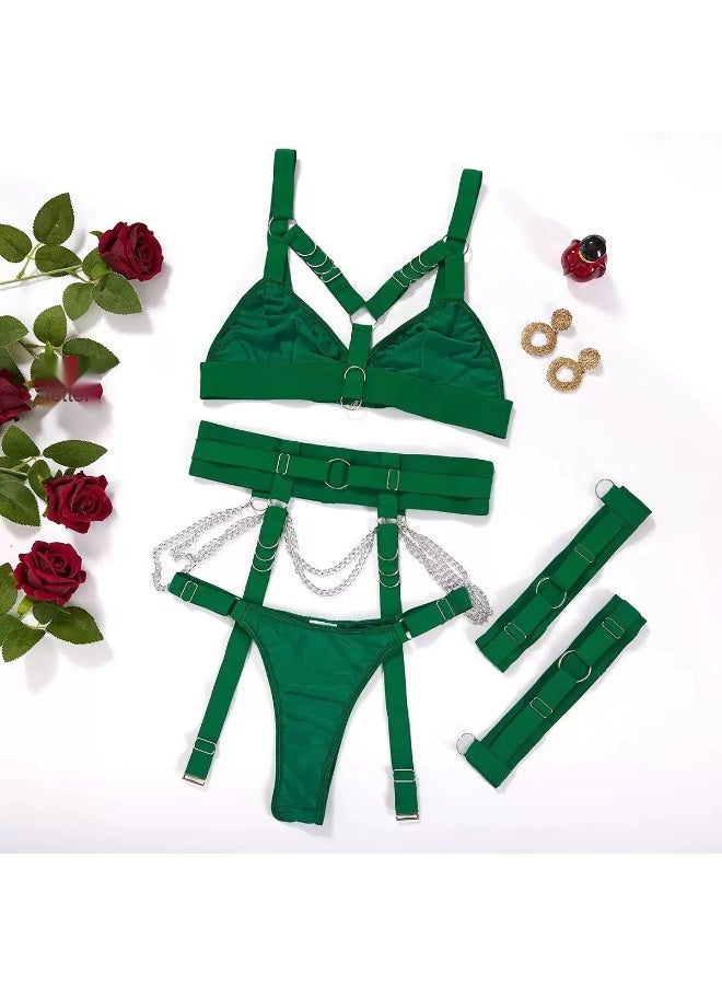 New Trendy European and American Sexy Lingerie Set with Metallic Chains