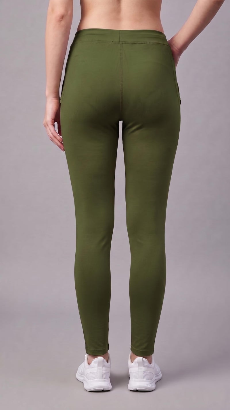 Mehrang Stretchable Yoga High Rise Pants for Women & Gym High Rise Pants for Women Workout with Mesh Insert & Side Pockets (in, Alpha, Large, Olive) - Image 2