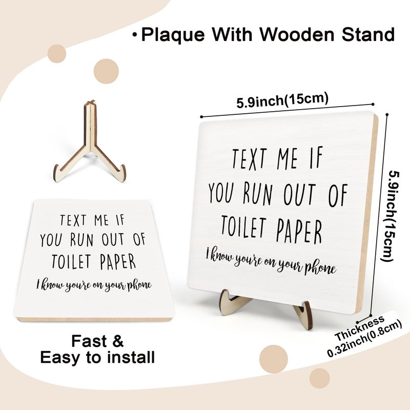 DMADNF Funny Bathroom Sign Decor, Vintage Bathroom Wood Plaque Sign,Bathroom Quote Wooden Plaque Sign With Saying Text Me If You Run Out of Toilet Paper, Farmhouse Decor for Shelf Bathroom Toilet Home Decor - Image 2