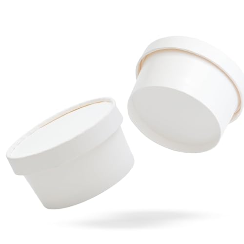 SHOP  SHOPPEE SHOP & SHOPPEE Disposable Thick-Walled Hard Craft Hard Paper Food Container Bowl/Tub with lid - 350 ml (Pack of 25, White) - Image 1