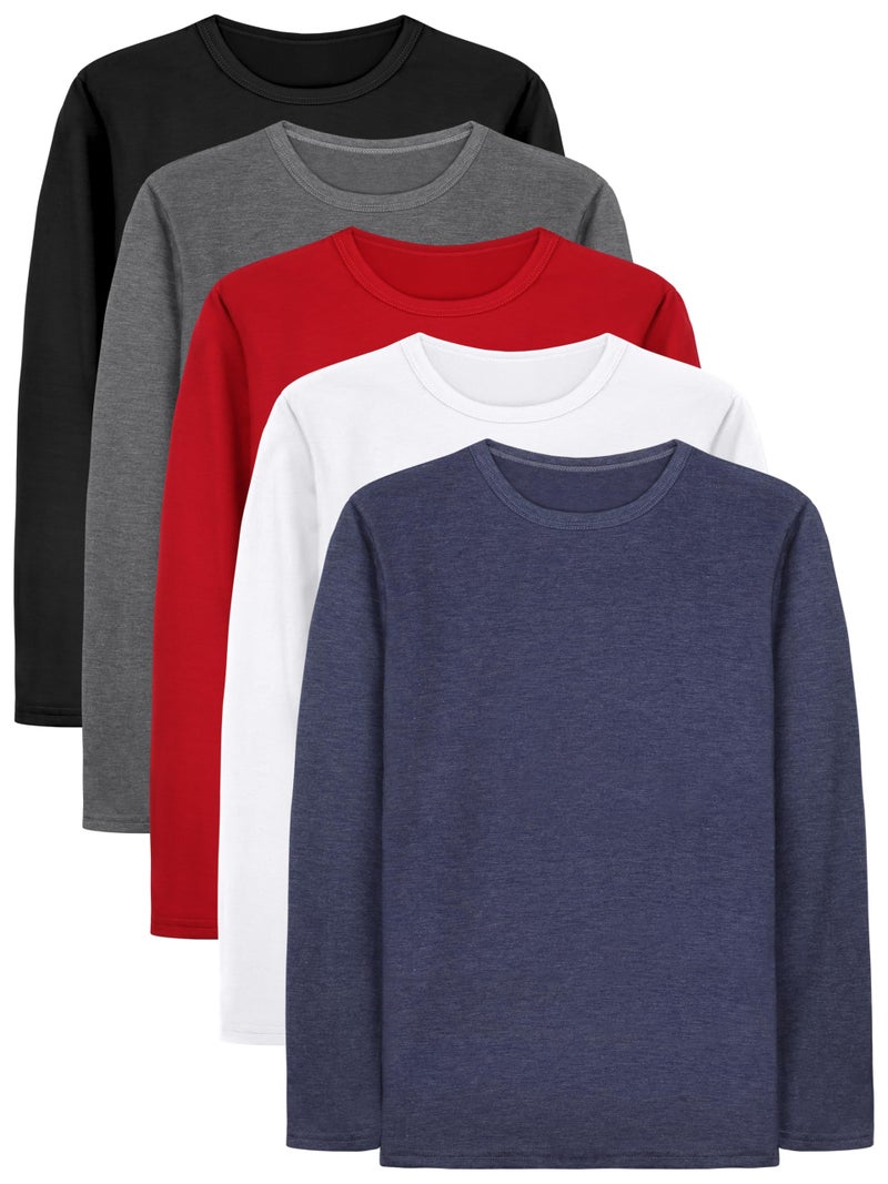 Cooraby 5 Pack Boys Long Sleeve Tees Boys' Long Sleeve Crewneck T-Shirts Kids Long Sleeve Soft T-Shirts Top - Image 1