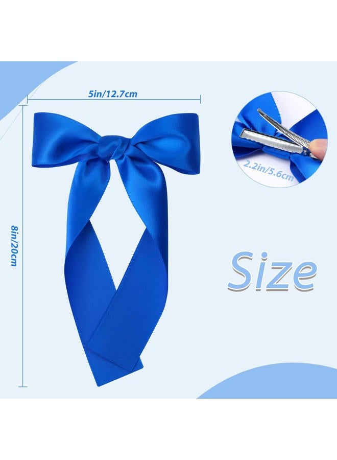 NCMAMA 2Pcs Long Ribbon Hair Bows for Girls Hair Clip Silk Hair Bow Ribbon Hair Accessories for Baby Toddlers Infant Teens Kids (Blue) - Image 3