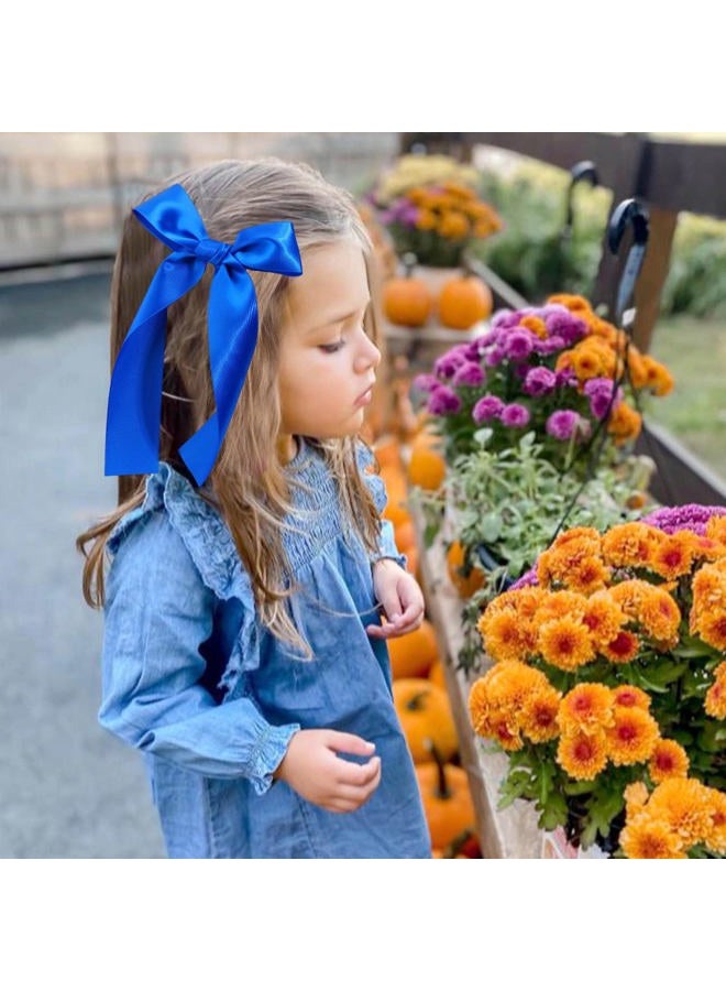 NCMAMA 2Pcs Long Ribbon Hair Bows for Girls Hair Clip Silk Hair Bow Ribbon Hair Accessories for Baby Toddlers Infant Teens Kids (Blue) - Image 4