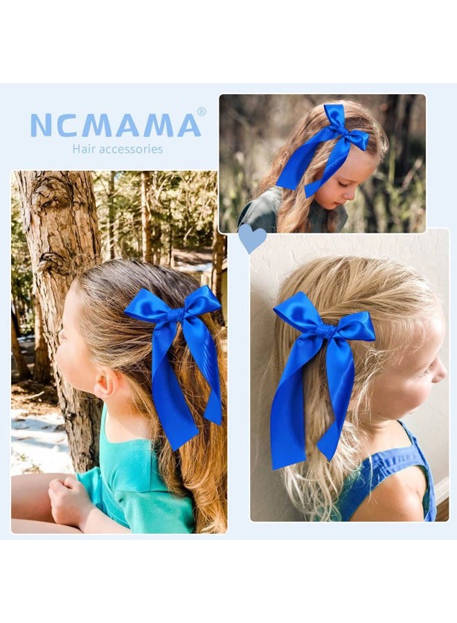 NCMAMA 2Pcs Long Ribbon Hair Bows for Girls Hair Clip Silk Hair Bow Ribbon Hair Accessories for Baby Toddlers Infant Teens Kids (Blue) - Image 5