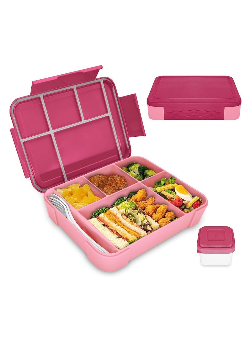 Lunch Box for Kid School,Children's Lunch Box with Compartments, Bento Box Children, Leak-proof Lunch Box for Girls and Boys, Snack Box, Perfect for School, Nursery & Trips (Pink Rose)  - Image 1