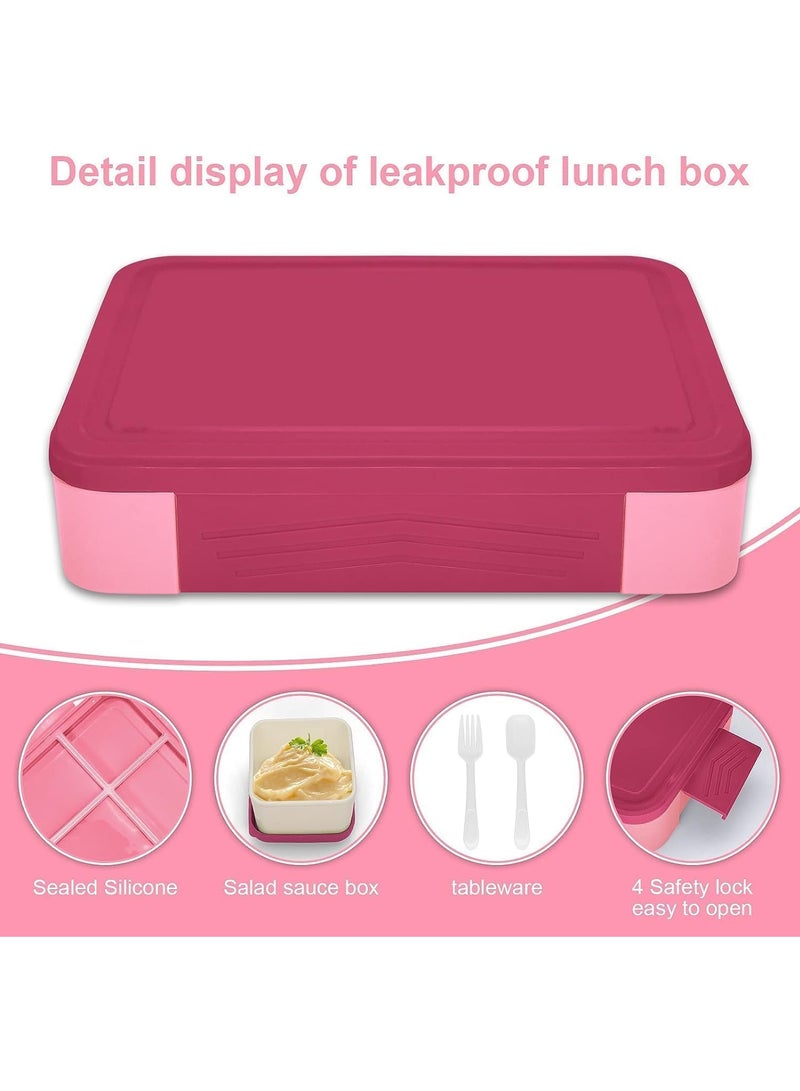 Lunch Box for Kid School,Children's Lunch Box with Compartments, Bento Box Children, Leak-proof Lunch Box for Girls and Boys, Snack Box, Perfect for School, Nursery & Trips (Pink Rose)  - Image 2
