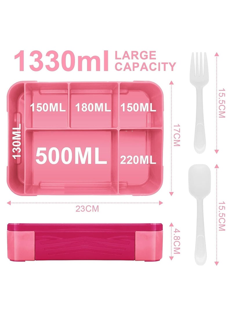 Lunch Box for Kid School,Children's Lunch Box with Compartments, Bento Box Children, Leak-proof Lunch Box for Girls and Boys, Snack Box, Perfect for School, Nursery & Trips (Pink Rose)  - Image 3