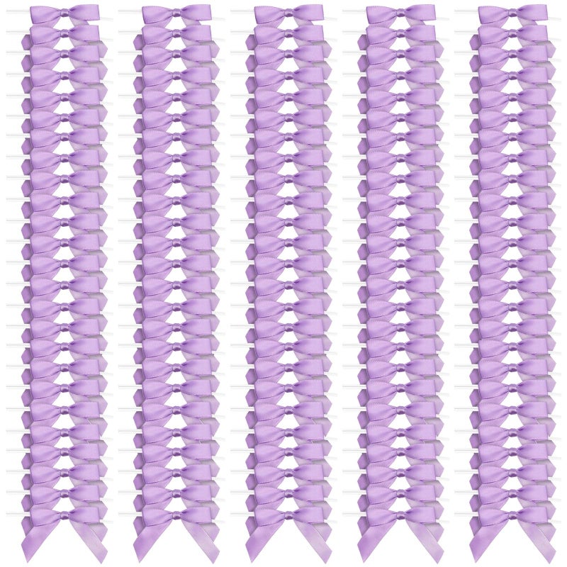 Bright Creations 100 Pack Purple Twist Tie Bows for Treat Bags 3 Small Satin Ribbons for Craft Decoration Gift Wrap Themed Party Favors Baked Goods  Purple Bow