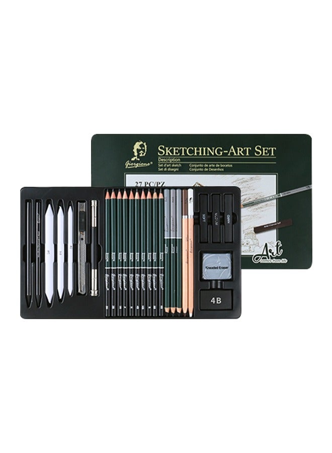 27 Pcs Multi-Purpose Pencil Set, Sketch Pen With Eraser, Black Wooden Pencil, Strong Visual Effect, Compressed Charcoal,For Painting/Sketching/Coloring - Image 1