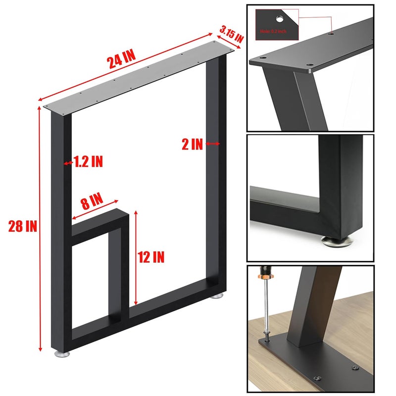 YCCO Metal Table Legs 28 InchCoffee Dining Table LegBench Legs Black Metal IronDesk Legs for TableHeavy Duty Furniture LegsPatas Para MesaEasy Install with Adjustable FeetDIY LegsSquare 2 Tier - Image 2
