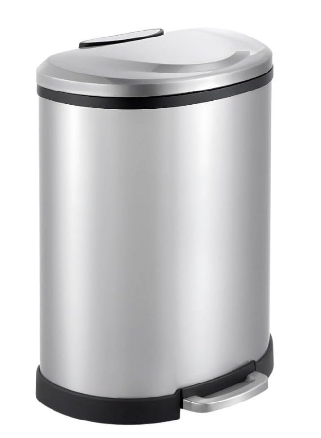 AKC سلة مهملات دائرية من الفولاذ المقاوم للصدأ - سعة كبيرة 50 لتر مع غطاء يغلق برفق، سلة نفايات مقاومة لبصمات الأصابع للمطبخ والمكتب - صديقة للبيئة، متينة وتصميم عصري - Image 1