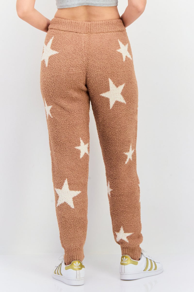 NIA Women Star Detail Drawstring Jogger Pants, Brown - Image 3