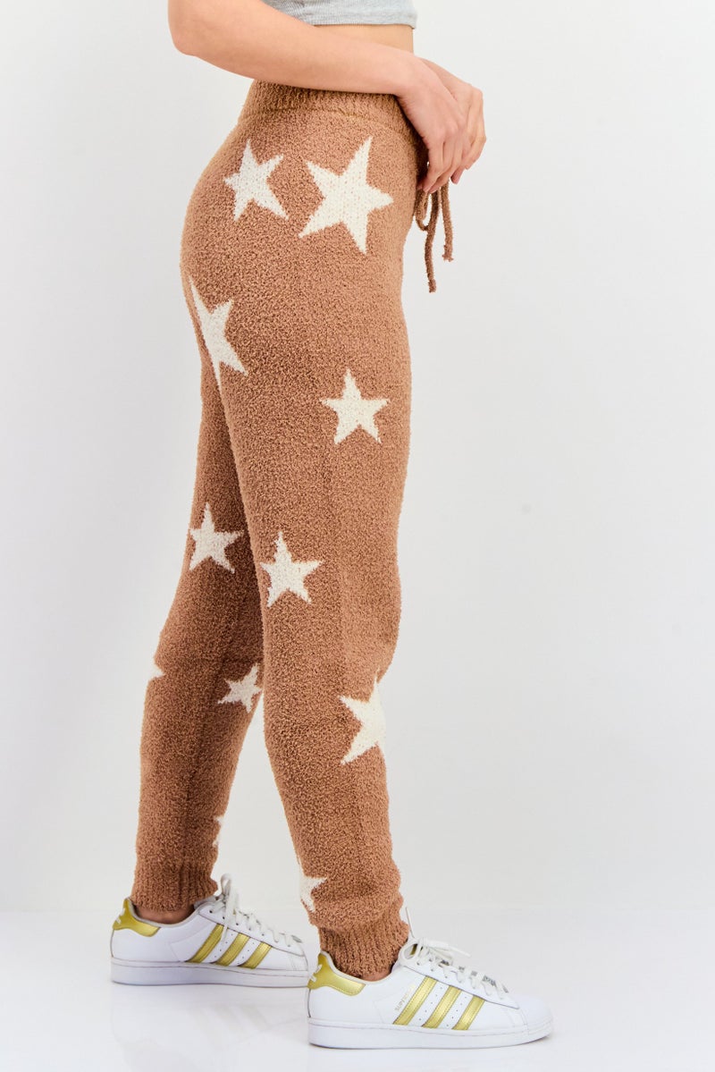 NIA Women Star Detail Drawstring Jogger Pants, Brown - Image 2