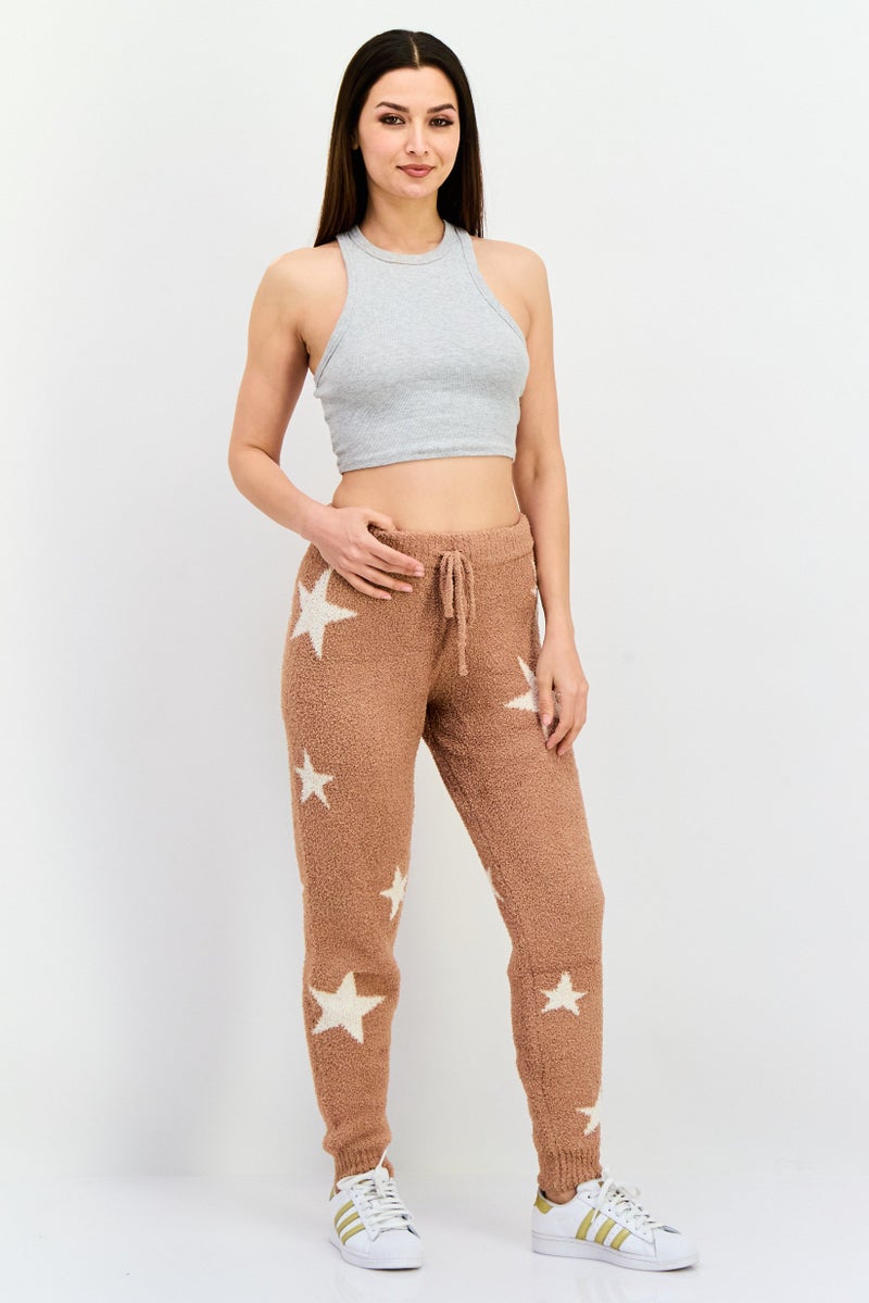 NIA Women Star Detail Drawstring Jogger Pants, Brown - Image 4