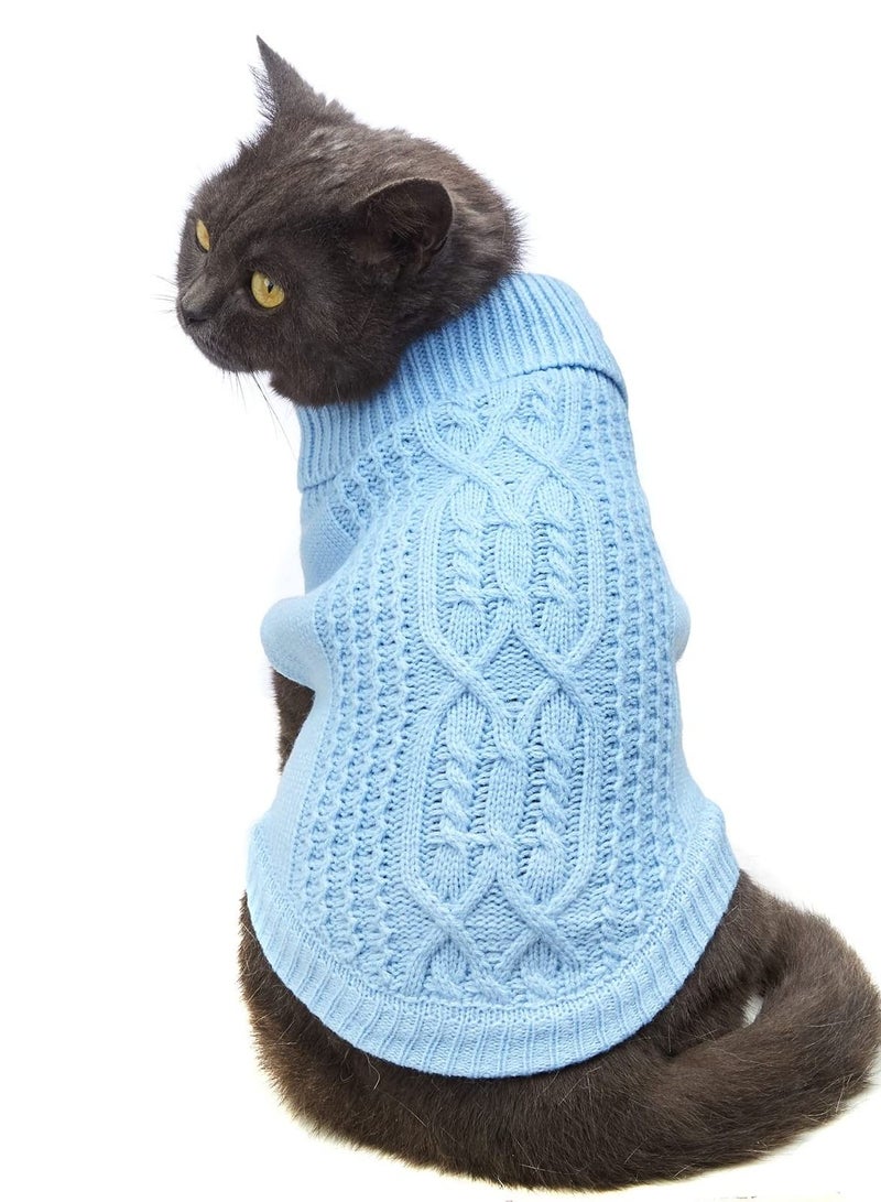 SYOSI Cats Knitted Sweaters, Cat Sweater Turtleneck Knitted Sleeveless Cat Clothes Warm Winter Kitten Clothes Outfits for Cats or Small Dogs in Cold Season (Sky Blue S) - Image 2