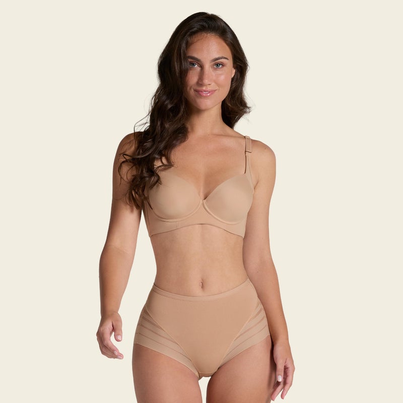 Leonisa High Waisted Invisible Tummy Control Shapewear for Women - Stripe Lace Ladies Underwear Panties - Image 2