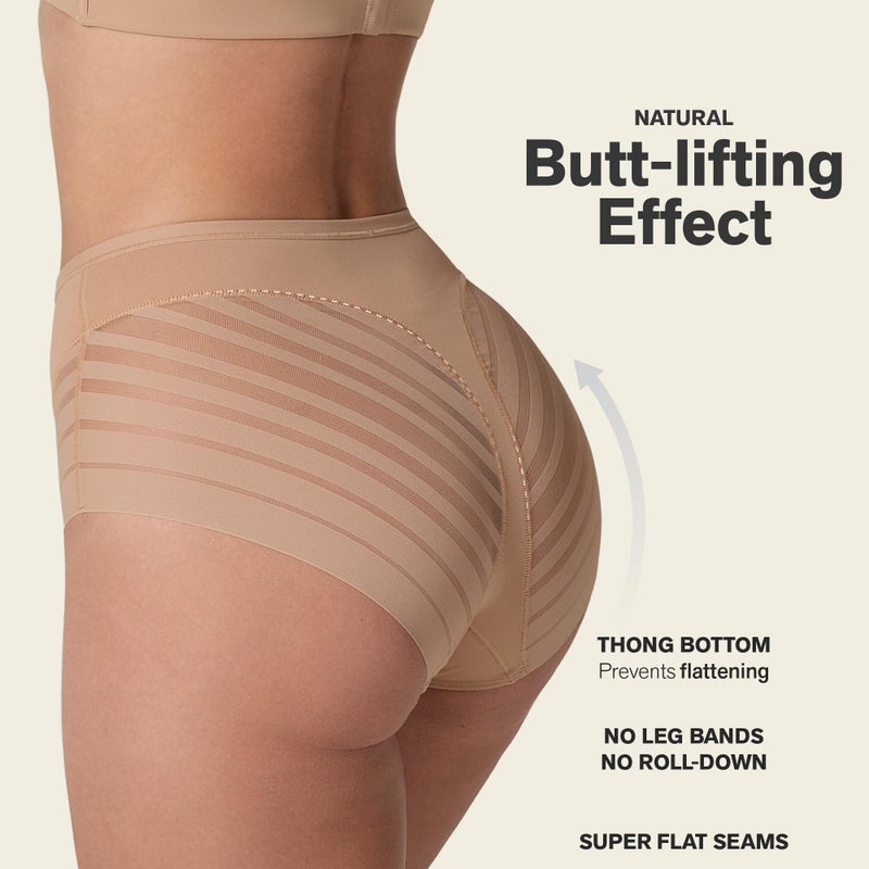 Leonisa High Waisted Invisible Tummy Control Shapewear for Women - Stripe Lace Ladies Underwear Panties - Image 4