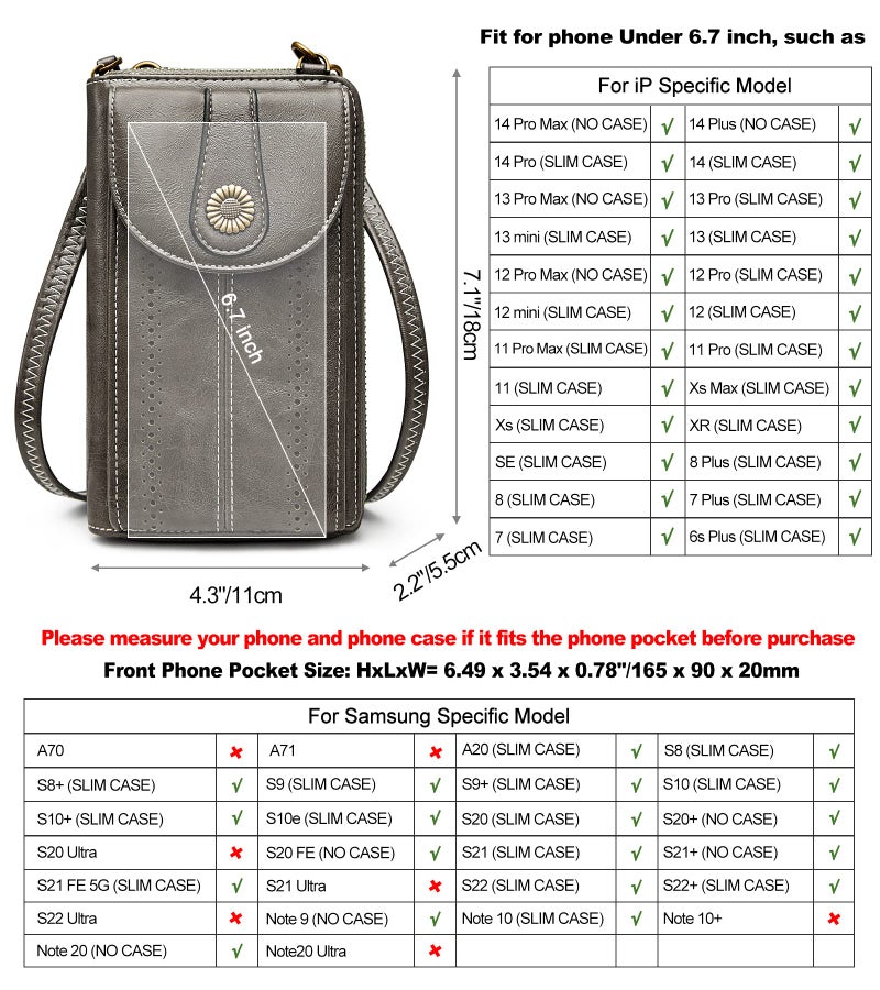 S-ZONE Women RFID Blocking Crossbody Cell Phone Purse Small Faux Leather Wallet Purse - Image 3