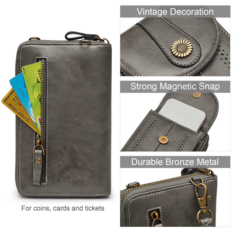 S-ZONE Women RFID Blocking Crossbody Cell Phone Purse Small Faux Leather Wallet Purse - Image 5