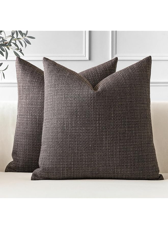 إيروريكس مجموعة من 2 غطاء وسادة 20 × 20 بوصة من الكتان البني الداكن، أغطية وسائد مزخرفة صلبة من Farmhouse مقاس 50 × 50 سم، غطاء وسادة مربع للديكور المنزلي للأريكة أو السرير أو الأريكة أو البني الداكن - Image 1
