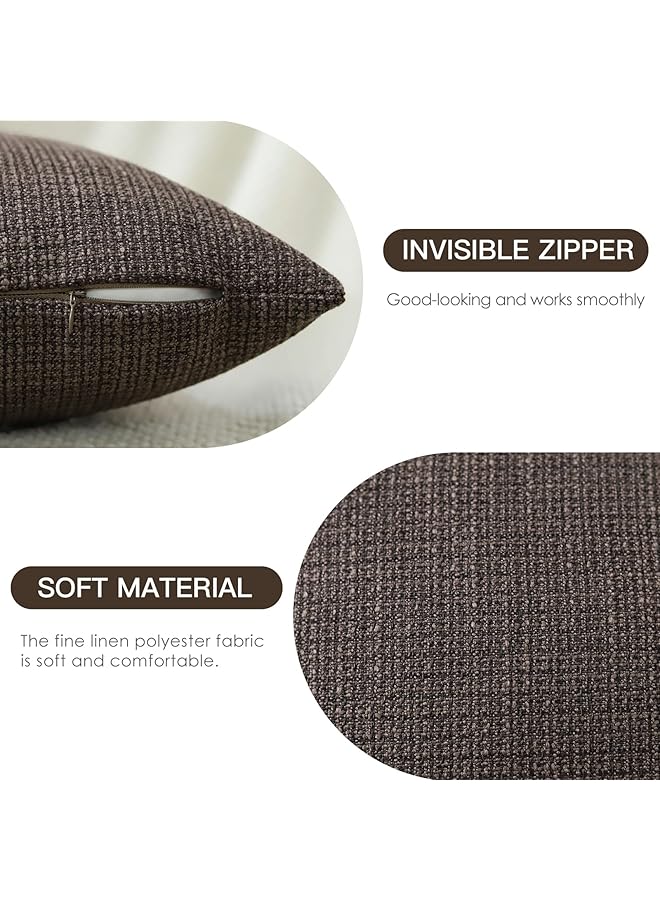إيروريكس مجموعة من 2 غطاء وسادة 20 × 20 بوصة من الكتان البني الداكن، أغطية وسائد مزخرفة صلبة من Farmhouse مقاس 50 × 50 سم، غطاء وسادة مربع للديكور المنزلي للأريكة أو السرير أو الأريكة أو البني الداكن - Image 2