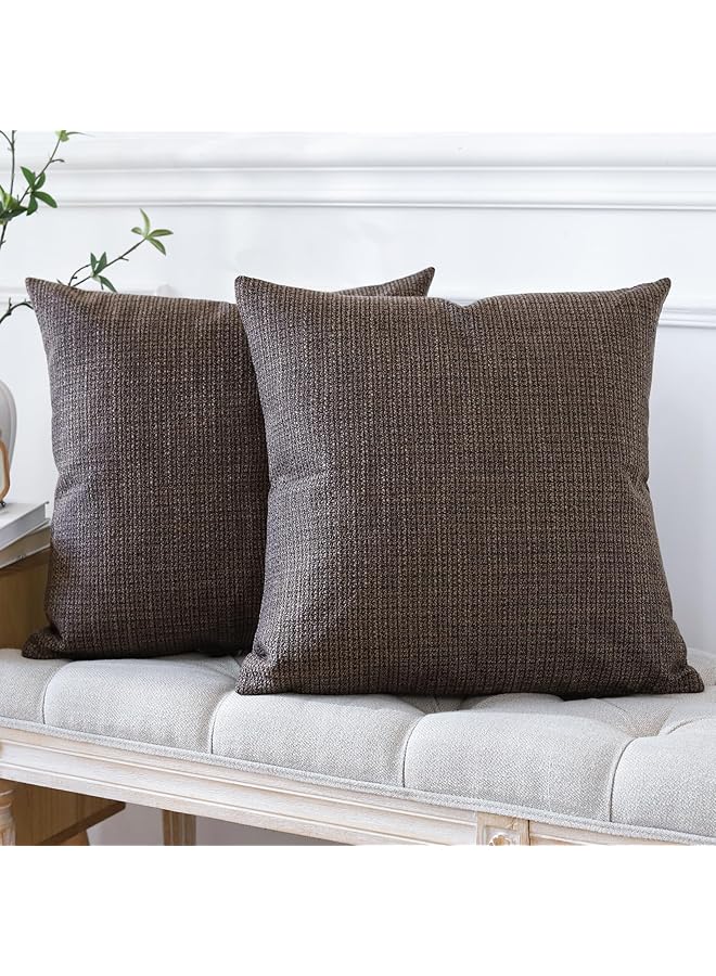 إيروريكس مجموعة من 2 غطاء وسادة 20 × 20 بوصة من الكتان البني الداكن، أغطية وسائد مزخرفة صلبة من Farmhouse مقاس 50 × 50 سم، غطاء وسادة مربع للديكور المنزلي للأريكة أو السرير أو الأريكة أو البني الداكن - Image 3