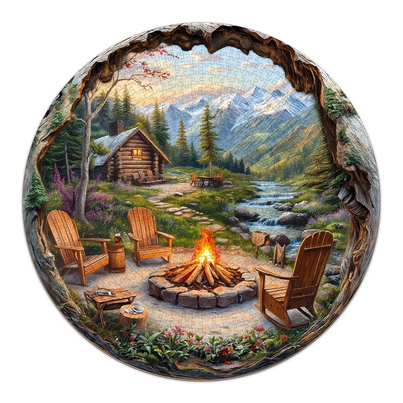 AEEKDOOK Landscape Puzzles for Adults 1000 Pieces Outdoor Bonfire Cabin Village Jigsaw Puzzles 1000 Pieces for Adults Fun Puzzles with Letters On Back Beautiful Wall Decorations 265 265in - Image 3