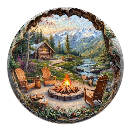 AEEKDOOK Landscape Puzzles for Adults 1000 Pieces Outdoor Bonfire Cabin Village Jigsaw Puzzles 1000 Pieces for Adults Fun Puzzles with Letters On Back Beautiful Wall Decorations 265 265in - Image 1